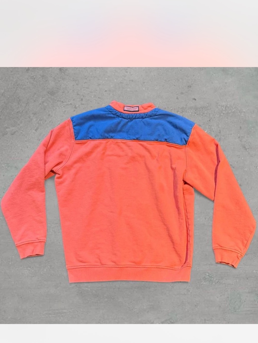 Vineyard Vines Orange Pullover with Navy Patch - Picture 5 of 6